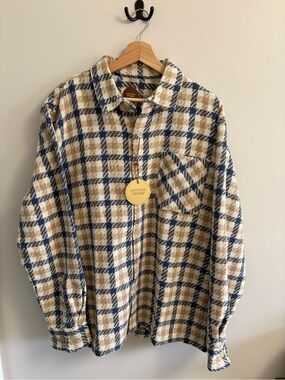 Common People Men's Beige & Navy Plaid Granby Overshirt